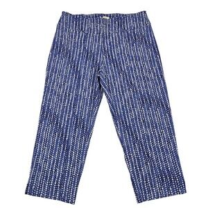 Zac & Rachel Blue White Geometric Print Crop Pants Womens 14 Pull On Capris